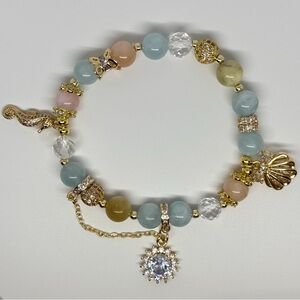 Natural Aquamarine, Morganite and Clear Quartz Crystal Bracelet